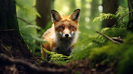 Naklejka na ściany i meble A Curious Fox Is In The Forest Captured, Background For Banner, HD