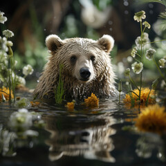 A Majestic Bear Is Cooling Off In A Tranquil Forest, Background For Banner, HD