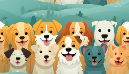 Pastel puppy pattern with contrasting smooth lines and flat illustrations.