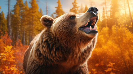 A Majestic Bear Is In The Vibrant Autumn Forest, Background For Banner, HD