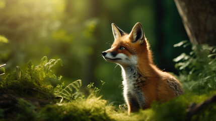 Naklejka premium A Playful Fox Is In The Serene Forest, Background For Banner, HD