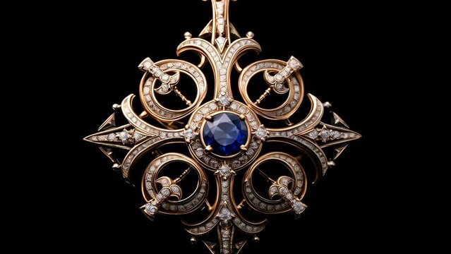 A resplendent elaborately detailed amulet encrusted with sapphires and diamonds radiating a soothing cosmic power that guides one to their highest path.
