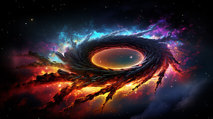 black hole, illustration of a multicolored singularity in outer space abstract fictional bright cosmic background