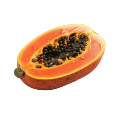 Papaya, realistic stock photo on transparent background .