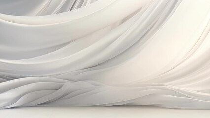 An elegant minimalistic abstract gentle light background showcasing a monochromatic color scheme in shades of gray and white. The delicate light streams through a curtain, casting intricate