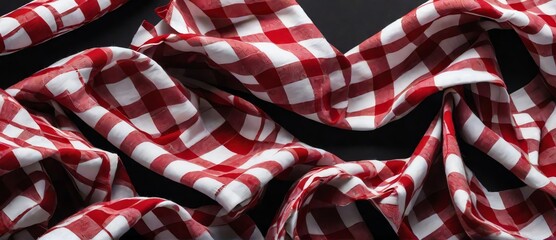 Red and white checkered folded cloth on plain black background from Generative AI