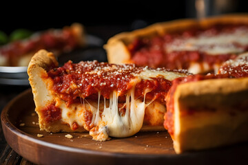 Homemade Traditional pizza - Chicago Style of Deep Dish Cheese Pizza - obrazy, fototapety, plakaty