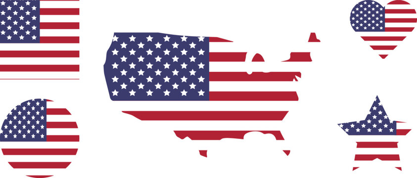 flag with different shapes, america country map flag, america star flag, circle, etc.