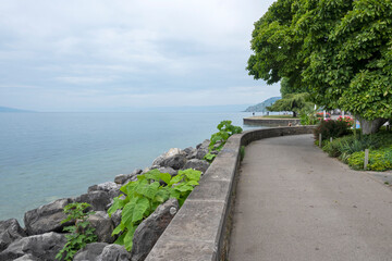 Panorama from town of Vevey to Lake Geneva, Switzerland