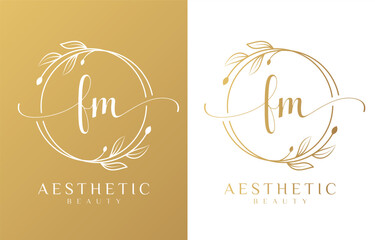 Letter FM Beauty Logo with Flourish Ornament - obrazy, fototapety, plakaty