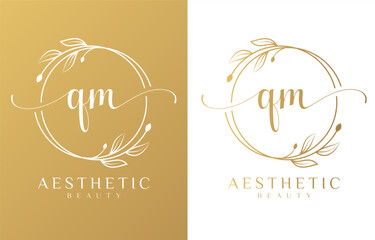 Letter QM Beauty Logo with Flourish Ornament