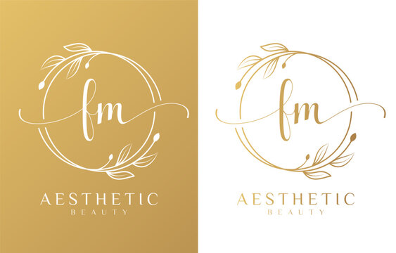 Letter FM Beauty Logo with Flourish Ornament
