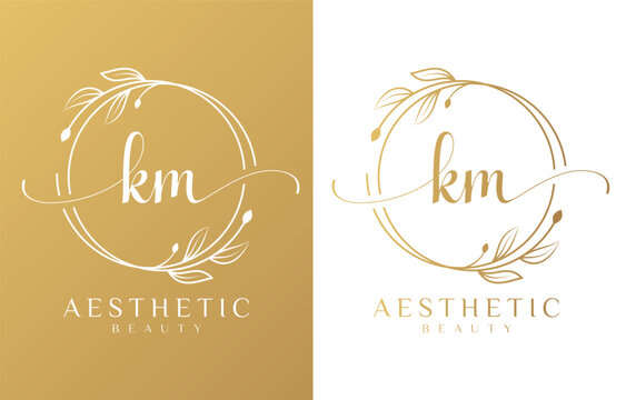 Letter KM Beauty Logo with Flourish Ornament