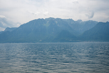 Panorama from town of Vevey to Lake Geneva, Switzerland