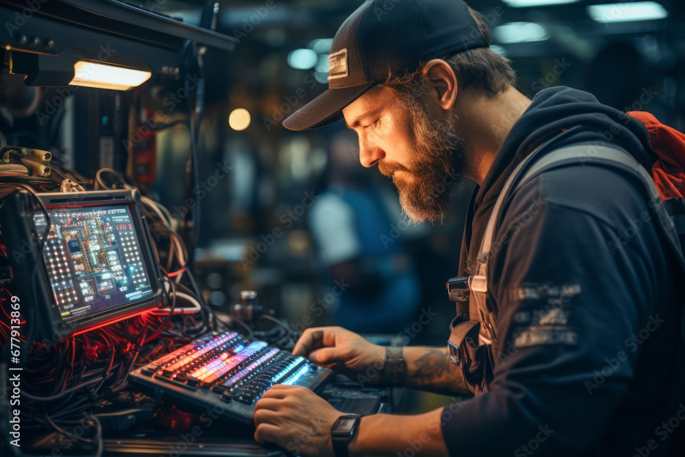 Leinwandbilder a mechanic using a computerized engine analyzer for accurate diagnostics.