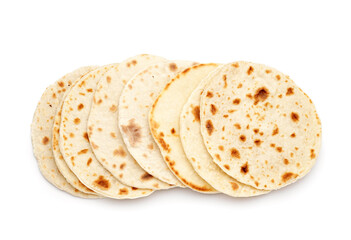 Tasty pita bread on white background