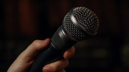 Foto op Aluminium close up, hand holding a microphone I am singing at a concert © Suralai