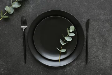 Fotobehang Stylish table setting on black background © Pixel-Shot
