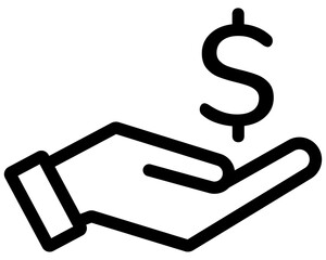 Cash collect icon, money symbol in hand palm, giving a cash.
Pictograph of money on hand Icon for web template design, website or mobile app. Vector Graphic of Banking, business, Black linear icon