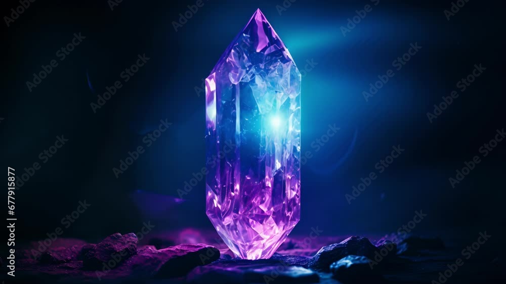 Poster an ancient crystal radiating a mysterious bright light. its shape is constantly shifting always adap
