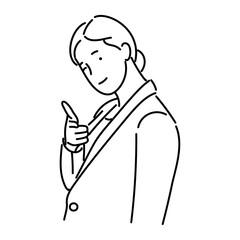 Business woman with pointing finger gesture. Vector illustration in thin line style.