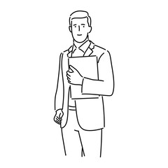 businessman elegant holding document character icon vector illustration design in black and white line art