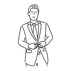 Vector illustration of business man in a suit. Minimalist businessman in a suit line art.