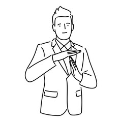 Business man standing in suit line art. Outline illustration of businessman vector icon