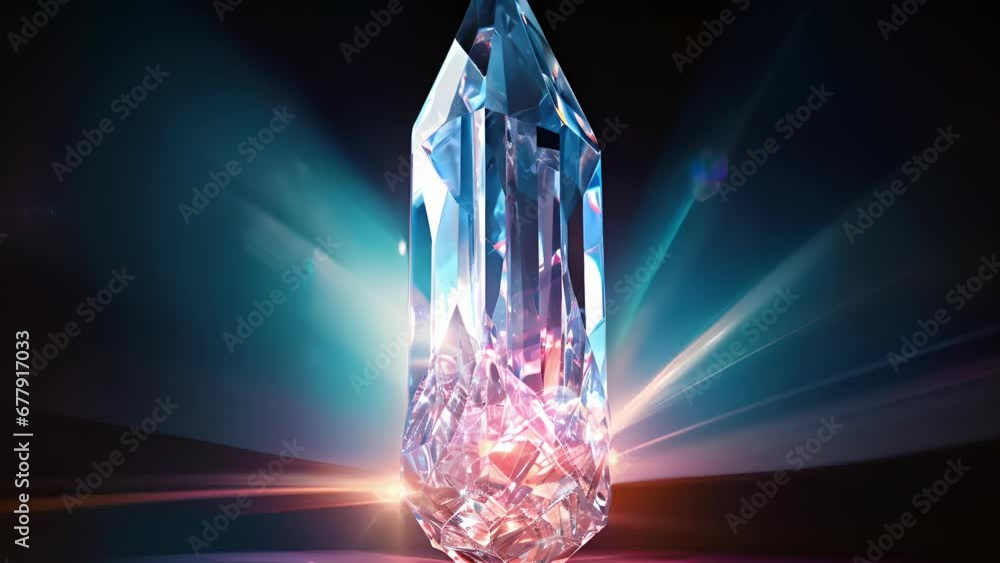Poster an ancient crystal radiating a mysterious bright light. its shape is constantly shifting always adap