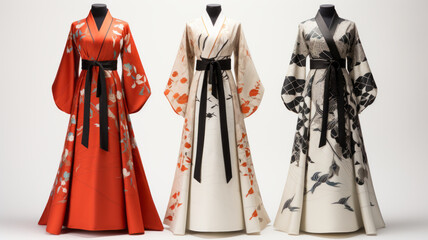 Japanese traditional dress patterns on white background