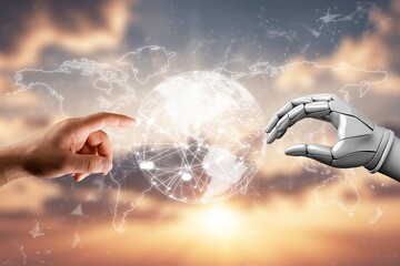 Chatbot Chat concept with AI. Man using smart robot
