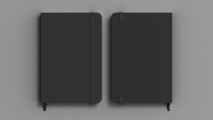 Black cover notebook mockup on gray background