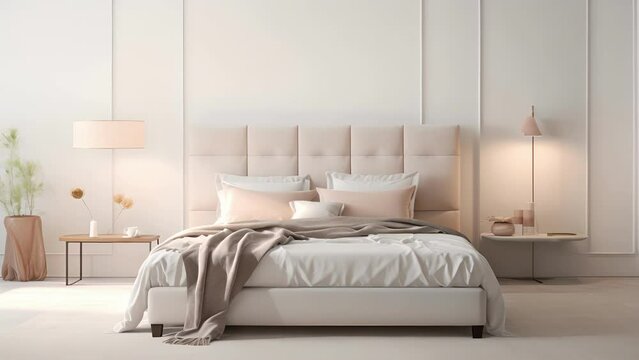 A luxurious bedroom setup, with a plush, tufted headboard, and silky soft bedding. The grange gentle light background adds an ethereal touch, with delicately formed shadows adding depth