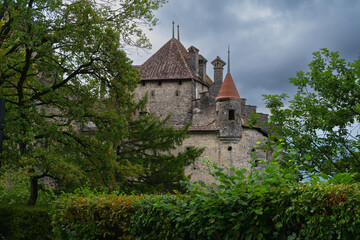Fototapeta na wymiar Storm approaching Chillon Castle Montreux Switzerland