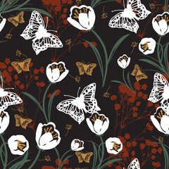 Abstract Elegance Butterflies Garden Vector Pattern