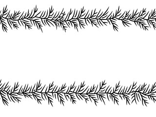 Christmas background sketch. Fir branches hand drawn sketch isolated over white.