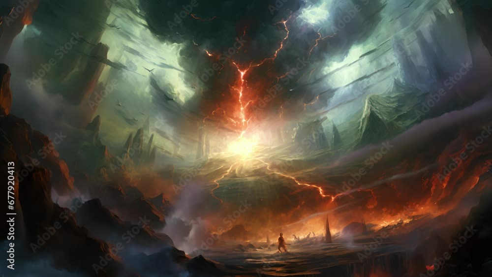 Aufkleber a colossal force emerged from beneath throwing the landscape into chaos as the earth roared and heav