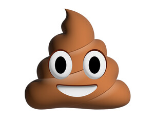 The isolated vector swirl of brown poop 3D icon with large, excited eyes and big smile, conveying a sense of whimsy or silliness, given its fun, happy expression - 677920684