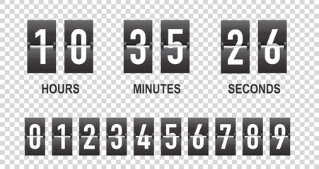 Flip countdown timer. Counter down with scoreboard of hours, minutes, seconds for coming soon. Digital clock. vector .
