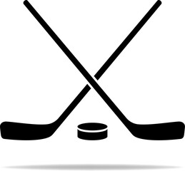Black hockey icon. Hockey sticks with puck sign for sport design. vector . - obrazy, fototapety, plakaty