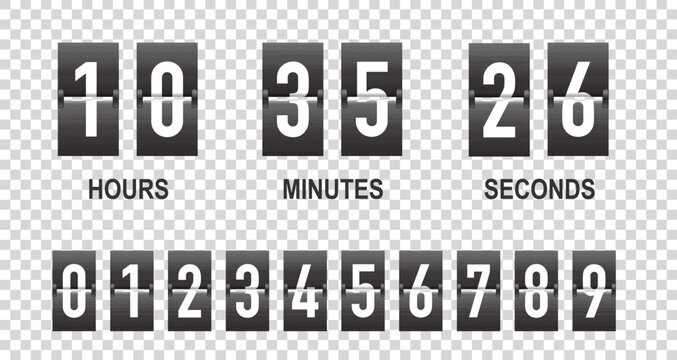 Flip countdown timer. Counter down with scoreboard of hours, minutes, seconds for coming soon. Digital clock. vector .