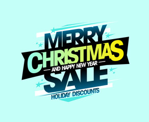 Merry Christmas sale, holiday discounts flyer template