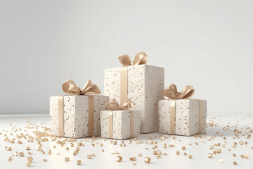 golden gift boxes with ribbon and bow, copy space background