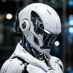 Advanced White Robotic Entity with Blue Light Accents and Sleek Design - 677923022