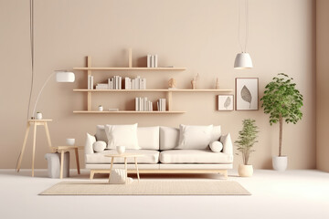 Empty interior room modern, white minimalist. 3d render illustration. Generative AI.