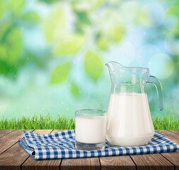 Fresh eco Dairy products on nature background