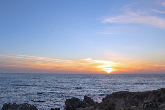 Dusk twilight sunset on the central California coast United States