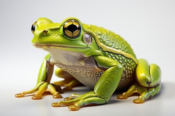 Obraz premium A green frog sitting on top of a white surface
