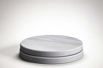 A white marble plate sitting on top of a table, empty podium mockup for beauty product