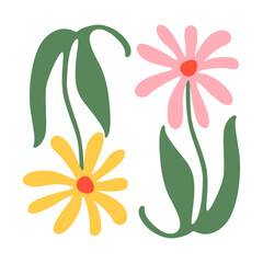 Tileable flower illustration.  Abstract flowers vector  pattern. Doodle floral scribble, and line blooming plants background. Decorative Scandinavian floral flower multicolor.